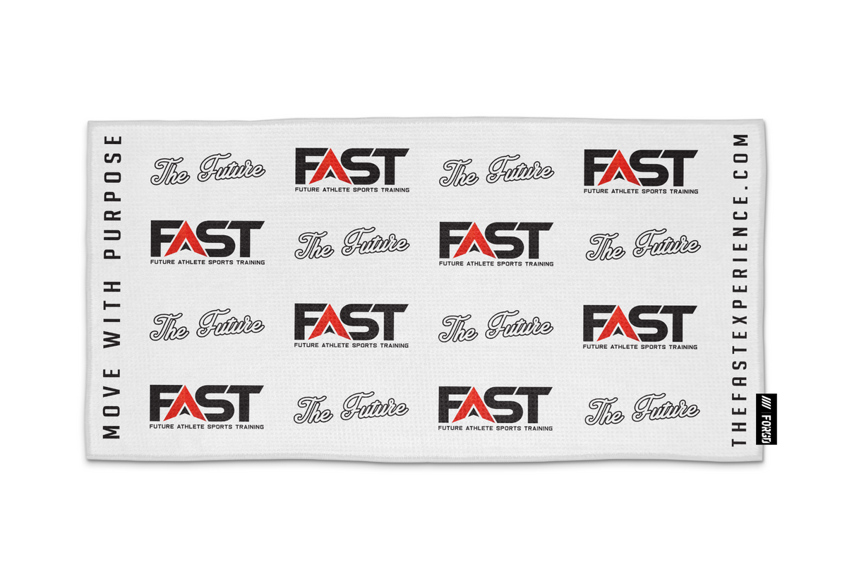 FAST Future Athlete Sports Training design on a white 15 by 30 inch FORGD towel